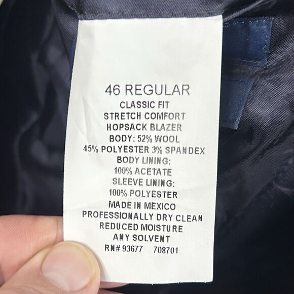 NWT Stafford 46R Classic Fit Hopsack Blazer Wool Blend Navy Gold Two Button - Picture 4 of 7